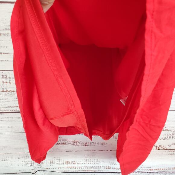 New York & Company L Cottage Ruffle Tier Dress Red Multi Crochet Top Flare Skirt - Picture 11 of 16